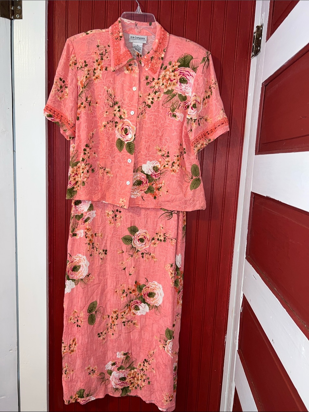 VTG 80’s Floral Maxi Dress with Matching Button-Front Top Summer Set 12